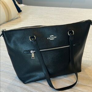 Coach Black Leather Tote with Silver Hardware